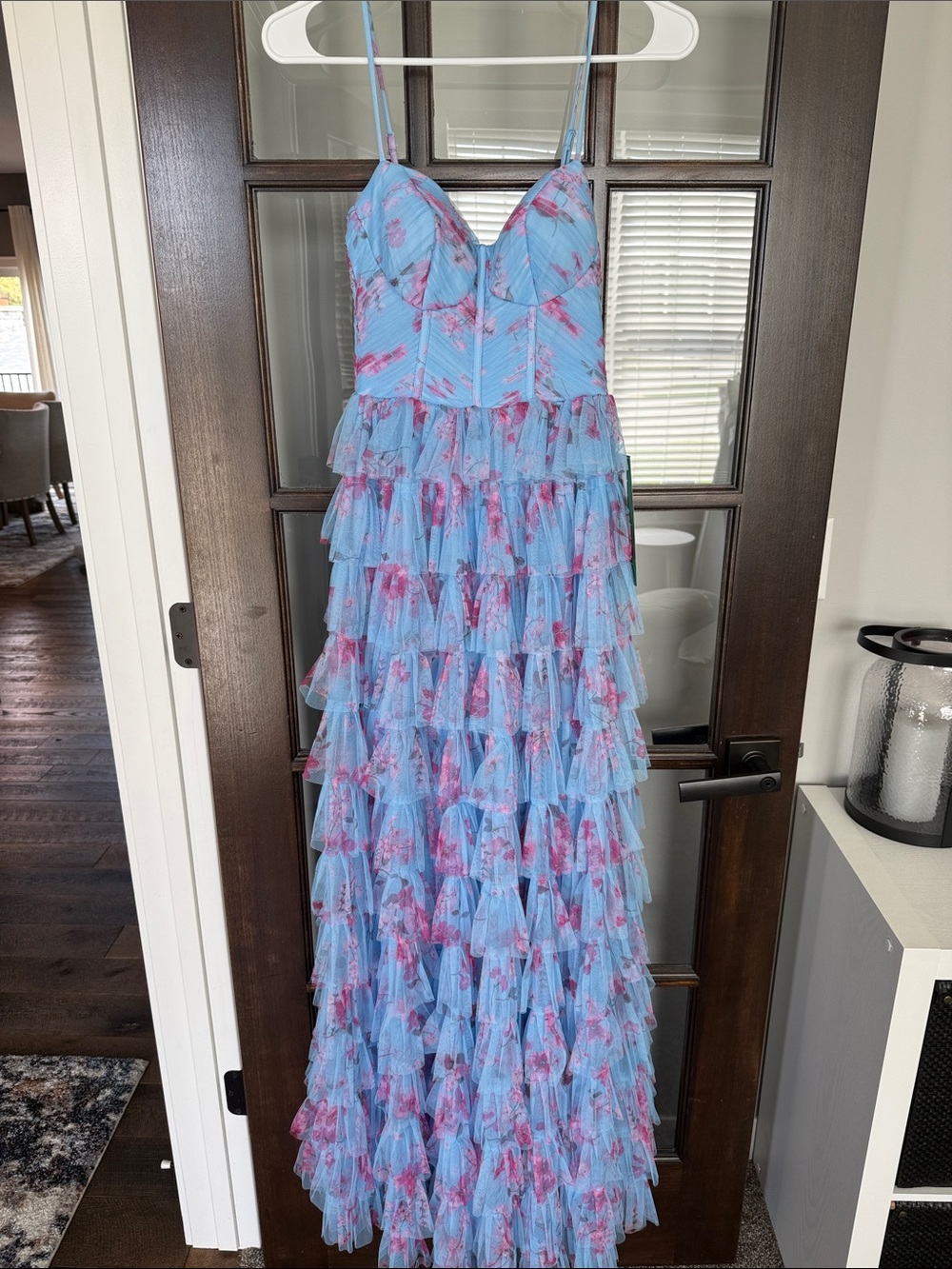 NWT B. Smart Light Blue Pink Tulle Tiered Ruffle Maxi Dress, Prom, Wedding Guest - Picture 3 of 7